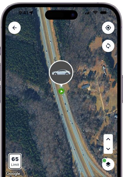 Screenshot of Sonar Go app displaying the real time GPS feature