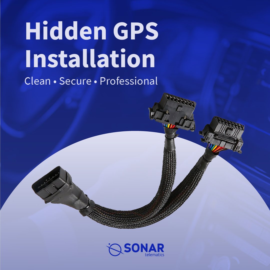 Sonar Telematics hidden GPS installation using an OBD2 splitter cable for a clean, secure and discreet vehicle tracker setup