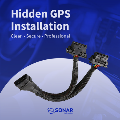 Sonar Telematics hidden GPS installation using an OBD2 splitter cable for a clean, secure and discreet vehicle tracker setup