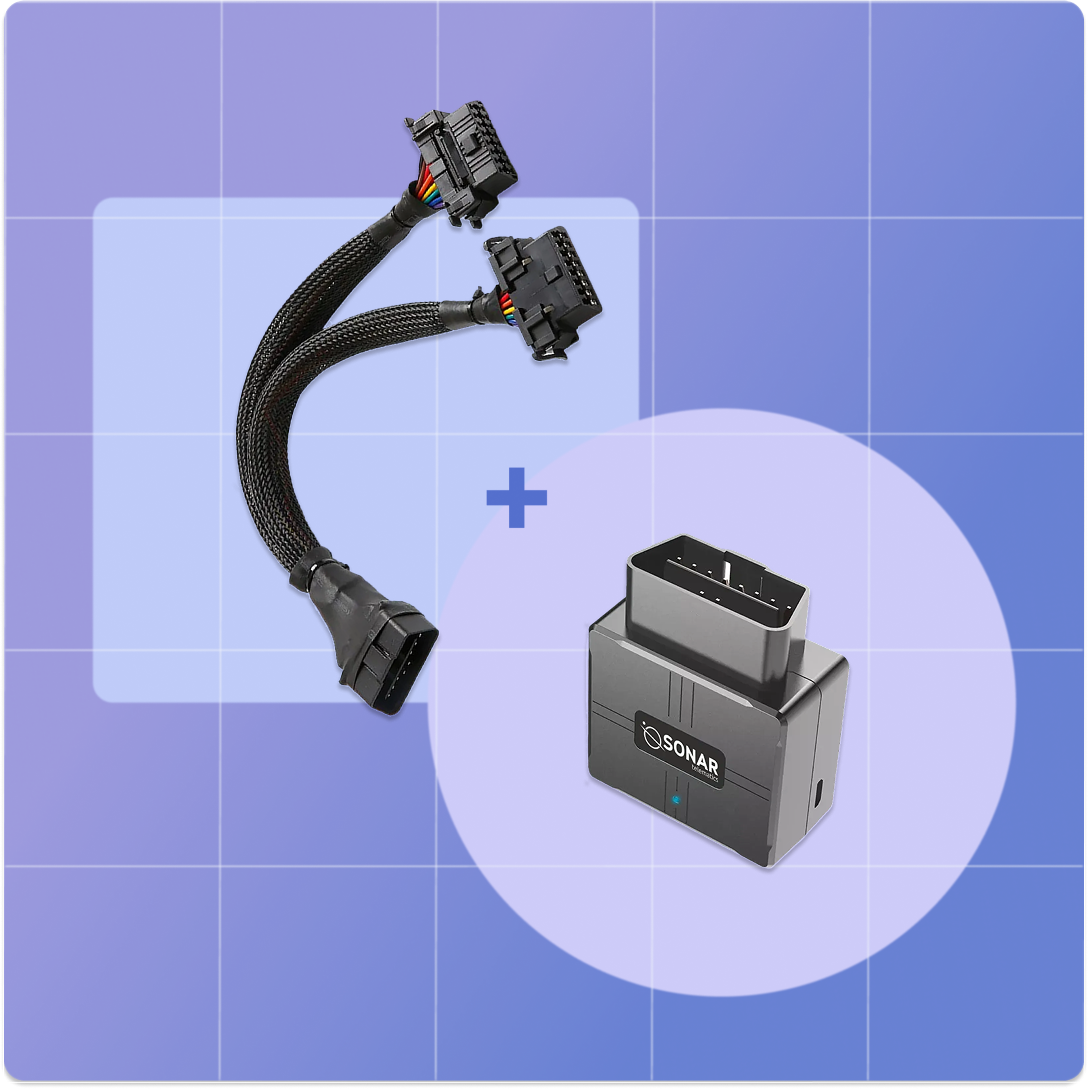 Sonar Telematics OBD2 GPS tracker with Y splitter cable for discreet vehicle tracking installation