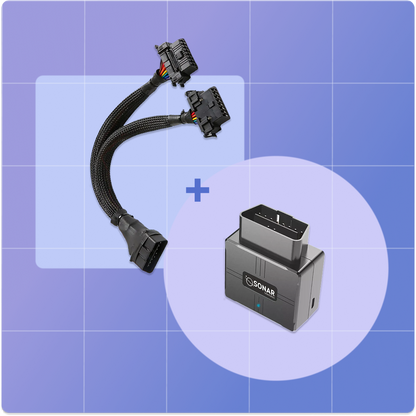 Sonar Telematics OBD2 GPS tracker with Y splitter cable for discreet vehicle tracking installation