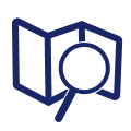 Outline of map behind the outline of a magnifying glass
