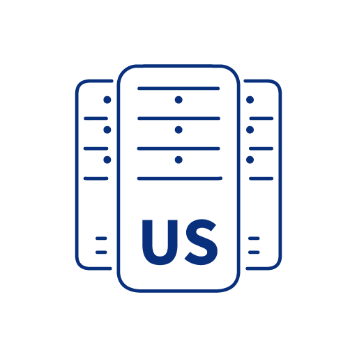 Blue outline of three stylized phones where the center phone has the letters US spanning thirty percent of the phone's length