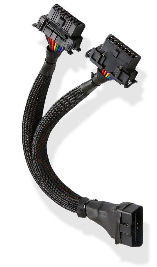 Photograph of a Y-Splitter for an OBD II tracker 
